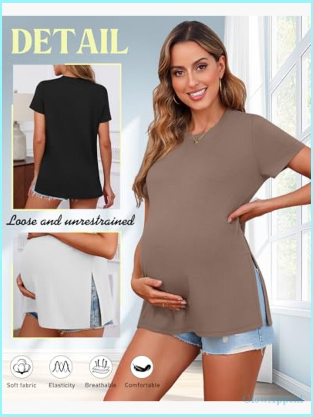 3 Pack Maternity T-Shirts Short Sleeve Side Split Crew Neck Pregnancy Tops - Picture 5 of 7